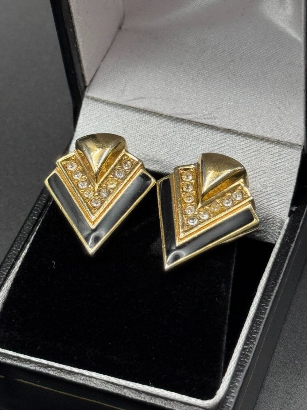Christian Dior Vintage Crystal & Enamel Clip-on Earrings